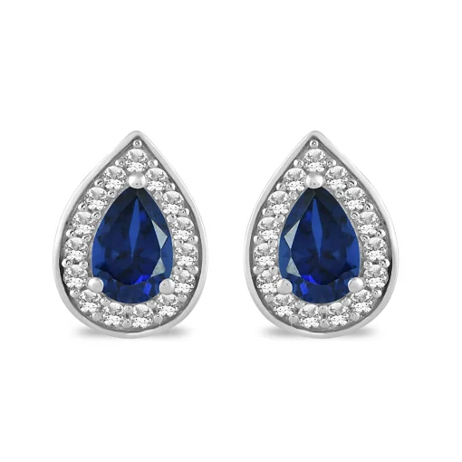 Pear-Shaped Lab Created Blue & White Sapphire Earrings In Sterling Silver