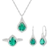 Pear-Shaped Lab Created Emerald Earring, Pendant & Ring Set In Sterling Silver