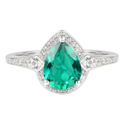 Pear-Shaped Lab Created Emerald Earring, Pendant & Ring Set In Sterling Silver