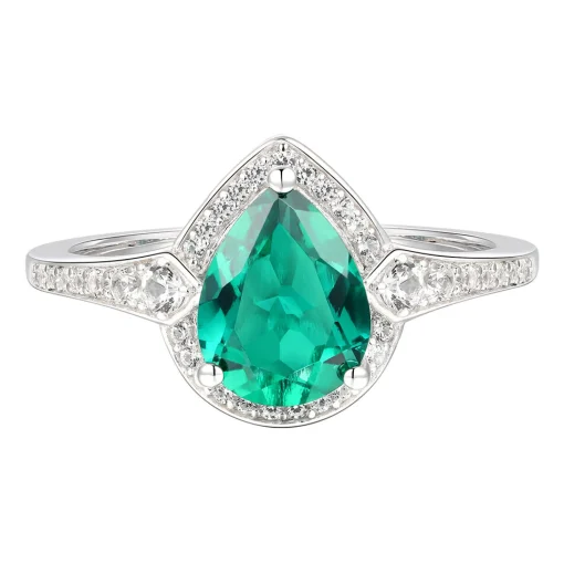 Pear-Shaped Lab Created Emerald Earring, Pendant & Ring Set In Sterling Silver