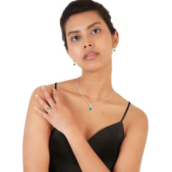 Pear-Shaped Lab Created Emerald Earring, Pendant & Ring Set In Sterling Silver