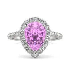 Pear-Shaped Lab Created Pink Sapphire & Moissanite Ring In 14K White Gold