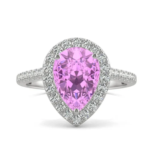 Pear-Shaped Lab Created Pink Sapphire & Moissanite Ring In 14K White Gold