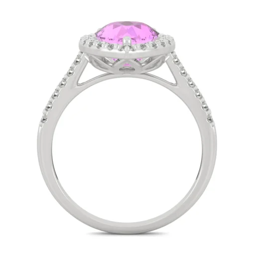 Pear-Shaped Lab Created Pink Sapphire & Moissanite Ring In 14K White Gold