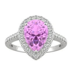 Pear-Shaped Lab Created Pink Sapphire & Moissanite Ring In 14K White Gold