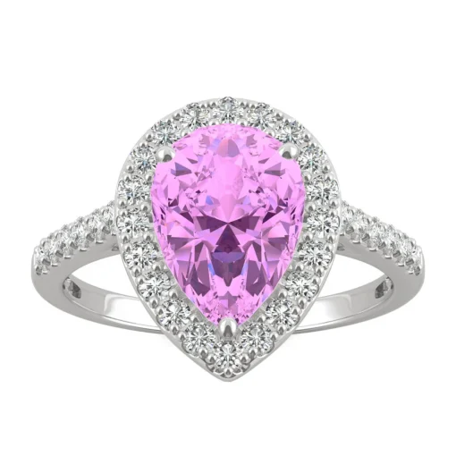 Pear-Shaped Lab Created Pink Sapphire & Moissanite Ring In 14K White Gold
