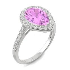 Pear-Shaped Lab Created Pink Sapphire & Moissanite Ring In 14K White Gold