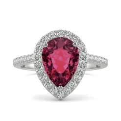 Pear-Shaped Lab Created Ruby & Moissanite Halo Ring In 14K White Gold