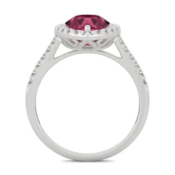 Pear-Shaped Lab Created Ruby & Moissanite Halo Ring In 14K White Gold