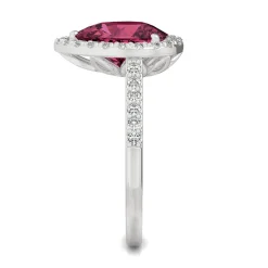 Pear-Shaped Lab Created Ruby & Moissanite Halo Ring In 14K White Gold