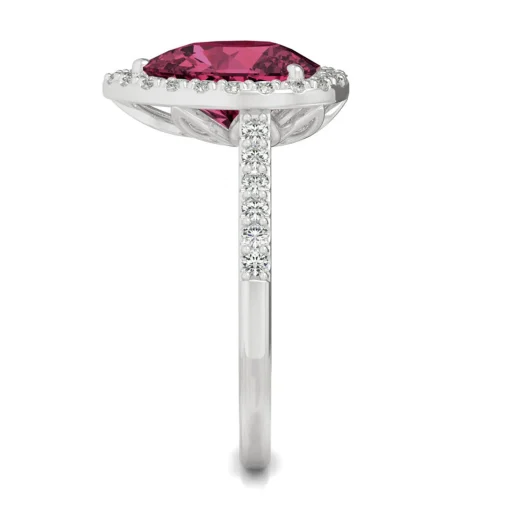 Pear-Shaped Lab Created Ruby & Moissanite Halo Ring In 14K White Gold
