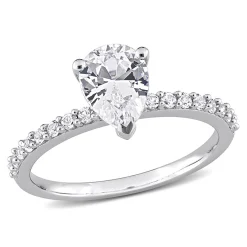 Pear-Shaped Lab Created White Sapphire Ring In 10K White Gold