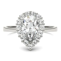 Pear-Shaped Moissanite Ring With Halo In 14K White Gold (1 7/8 Ct. Tw.)