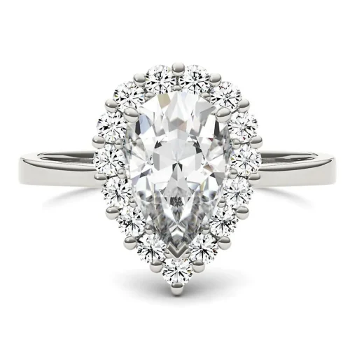 Pear-Shaped Moissanite Ring With Halo In 14K White Gold (1 7/8 Ct. Tw.)