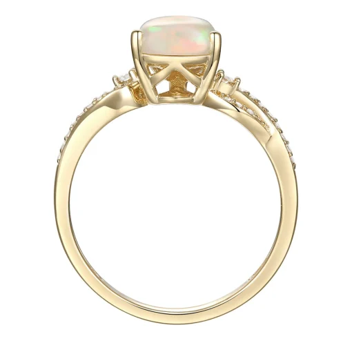 Pear-Shaped Opal Ring With Diamonds In 10K Yellow Gold (1/7 Ct. Tw.)