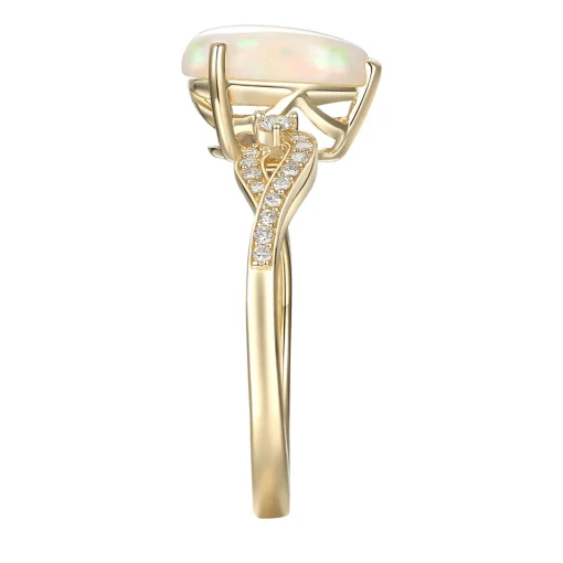 Pear-Shaped Opal Ring With Diamonds In 10K Yellow Gold (1/7 Ct. Tw.)