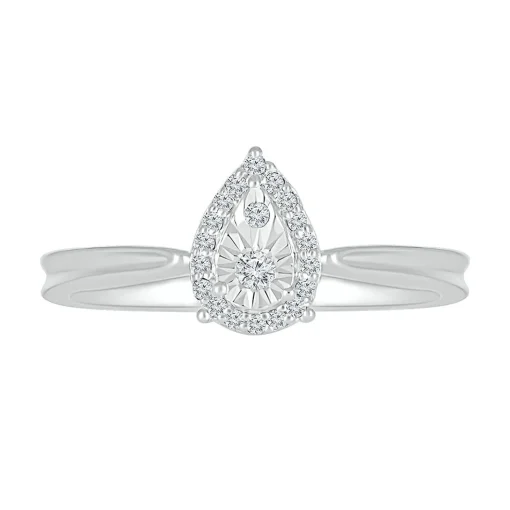 Pear-Shaped Promise Ring With Diamond Halo In Sterling Silver (1/10 Ct. Tw.)