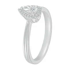 Pear-Shaped Promise Ring With Diamond Halo In Sterling Silver (1/10 Ct. Tw.)