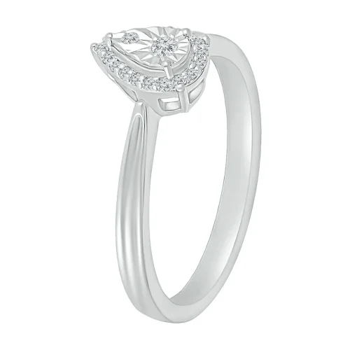 Pear-Shaped Promise Ring With Diamond Halo In Sterling Silver (1/10 Ct. Tw.)