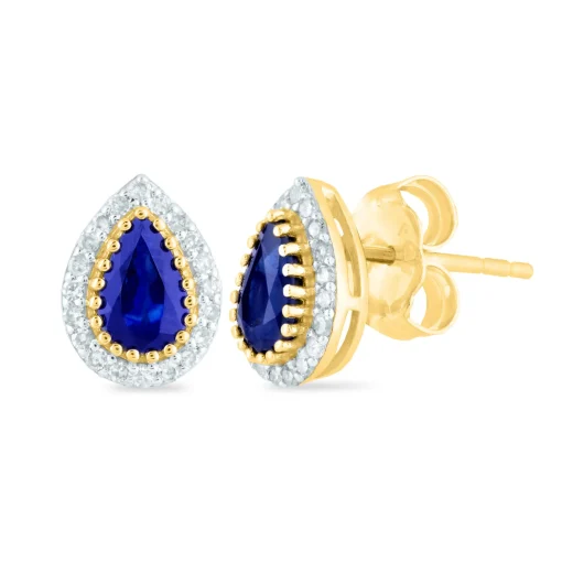 Pear-Shaped Sapphire And Diamond Earrings In 14K Yellow Gold (1/7 Ct. Tw.)