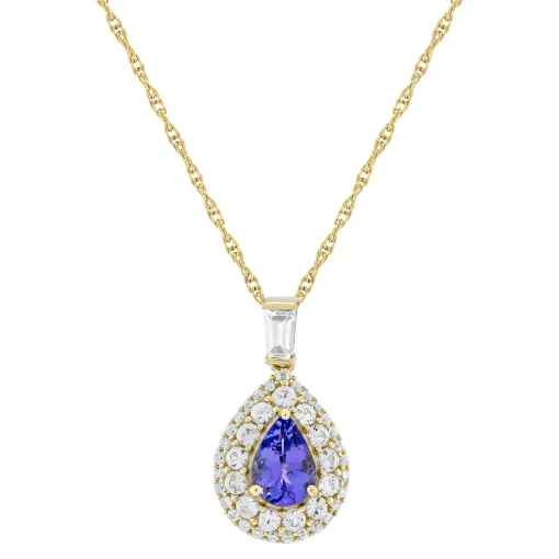 Pear-Shaped Tanzanite & Lab Created White Sapphire Pendant In 10K Yellow Gold