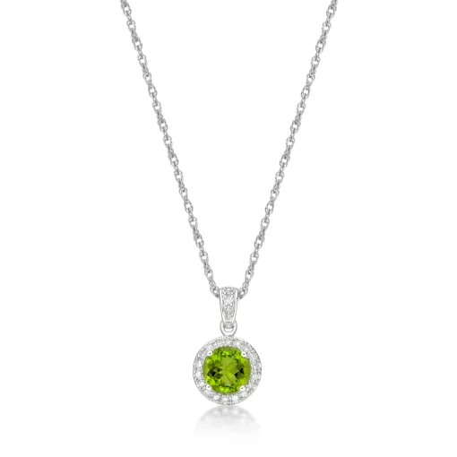 Peridot & 1/10 Ct. Tw. Diamond Pendant In Sterling Silver