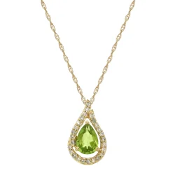 Peridot & 1/8 Ct. Tw. Diamond Pendant In 10K Yellow Gold
