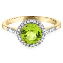 Peridot And Diamond Halo Ring In 10K Yellow Gold (1/7 Ct. Tw.)