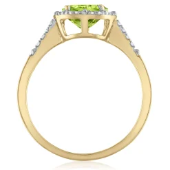 Peridot And Diamond Halo Ring In 10K Yellow Gold (1/7 Ct. Tw.)