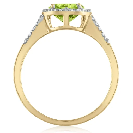 Peridot And Diamond Halo Ring In 10K Yellow Gold (1/7 Ct. Tw.)