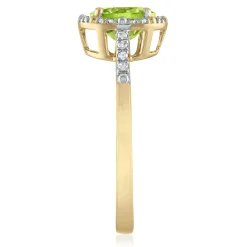 Peridot And Diamond Halo Ring In 10K Yellow Gold (1/7 Ct. Tw.)