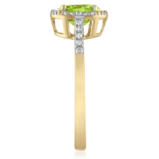 Peridot And Diamond Halo Ring In 10K Yellow Gold (1/7 Ct. Tw.)