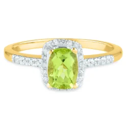Peridot And Diamond Ring In 10K Yellow Gold (1/10 Ct. Tw.)