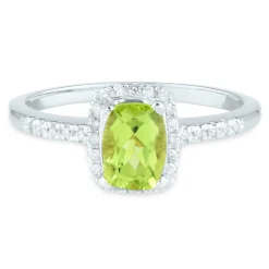Peridot And Diamond Ring In 10K White Gold (1/10 Ct. Tw.)