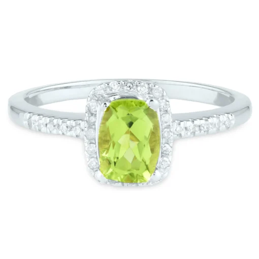 Peridot And Diamond Ring In 10K White Gold (1/10 Ct. Tw.)