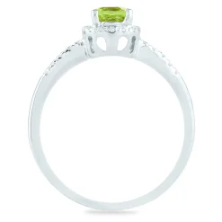 Peridot And Diamond Ring In 10K White Gold (1/10 Ct. Tw.)