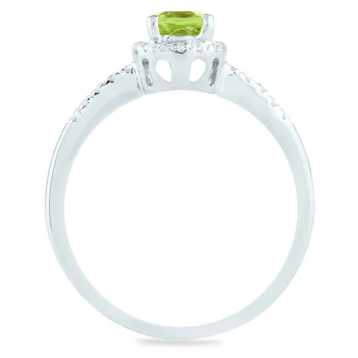 Peridot And Diamond Ring In 10K White Gold (1/10 Ct. Tw.)