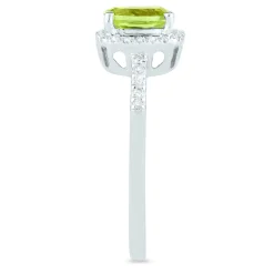 Peridot And Diamond Ring In 10K White Gold (1/10 Ct. Tw.)