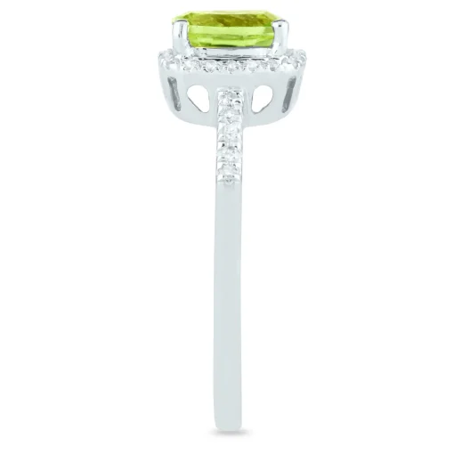 Peridot And Diamond Ring In 10K White Gold (1/10 Ct. Tw.)
