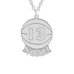 Personalized Nameplate Basketball Pendant In Sterling Silver