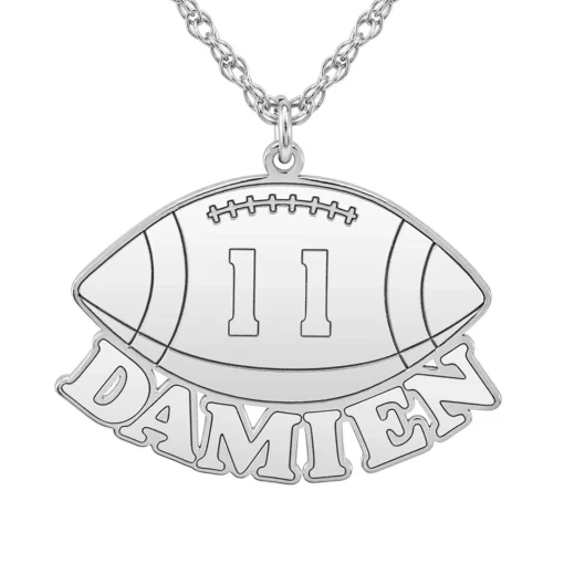 Personalized Nameplate Football Pendant In Sterling Silver