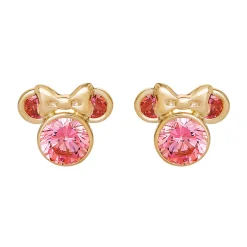 Pink Cubic Zirconia Minnie Mouse Earrings In 14K Yellow Gold