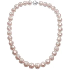 Pink Cultured Freshwater Pearl Necklace In 14K White Gold, 11-12Mm, 18"