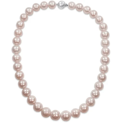 Pink Cultured Freshwater Pearl Necklace In 14K White Gold, 11-12Mm, 18"