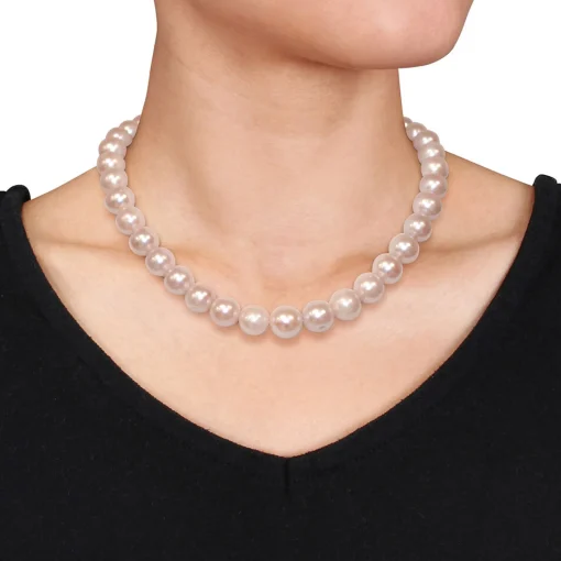 Pink Cultured Freshwater Pearl Necklace In 14K White Gold, 11-12Mm, 18"