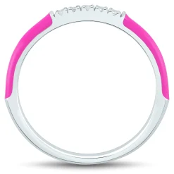 Pink Enamel And Lab Created White Sapphire Stack Ring In Sterling Silver