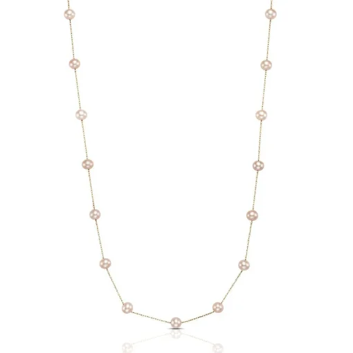 Pink Freshwater Cultured Pearl Tincup Necklace In 14K Rose Gold