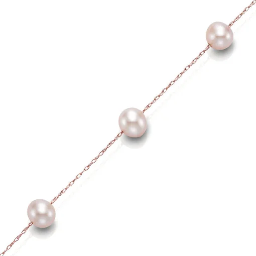 Pink Freshwater Cultured Pearl Tincup Necklace In 14K Rose Gold