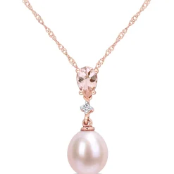 Pink Pearl Pendant With Morganite And Diamond Accent In 10K Rose Gold