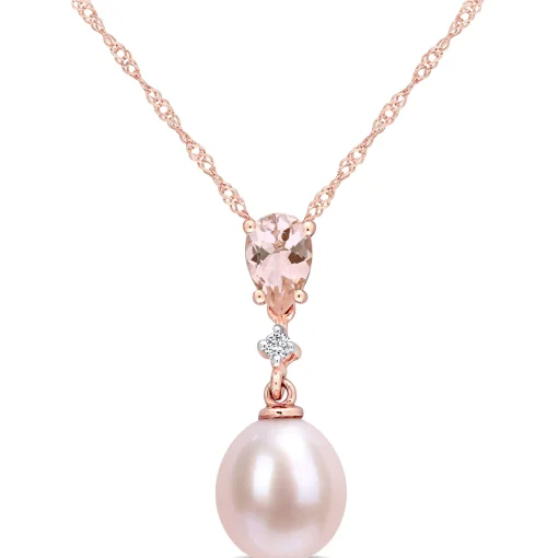 Pink Pearl Pendant With Morganite And Diamond Accent In 10K Rose Gold